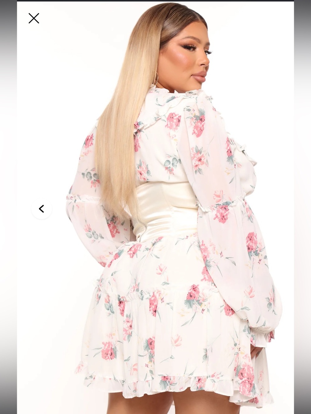NWT Fashion Nova Floral Mini Dress w/ Belt | Lace Up Boned Corset | Cream | - Picture 3 of 3
